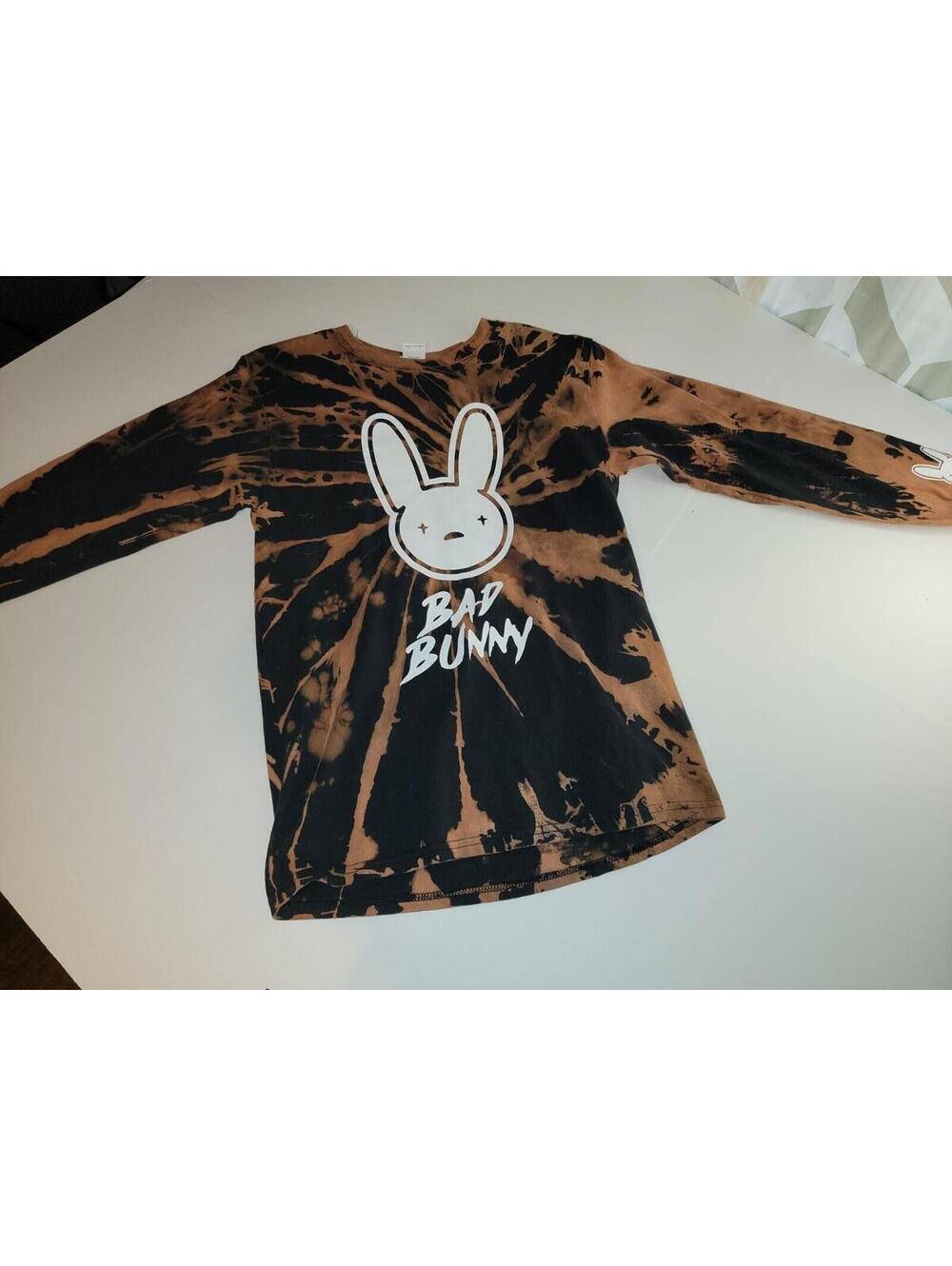 Bad Bunny Splotch Tie Dye Brown/Black Long Sleeve Shirt - Small S
